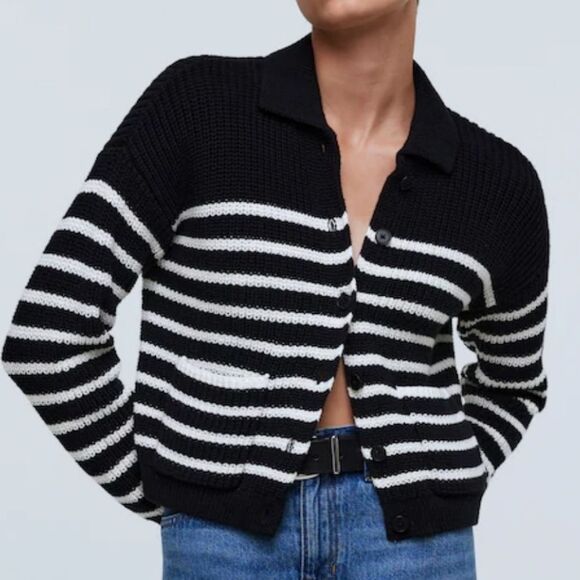 Madewell Sweaters - Madewell Ribbed Polo Cardigan Sweater in True Black Size XL
